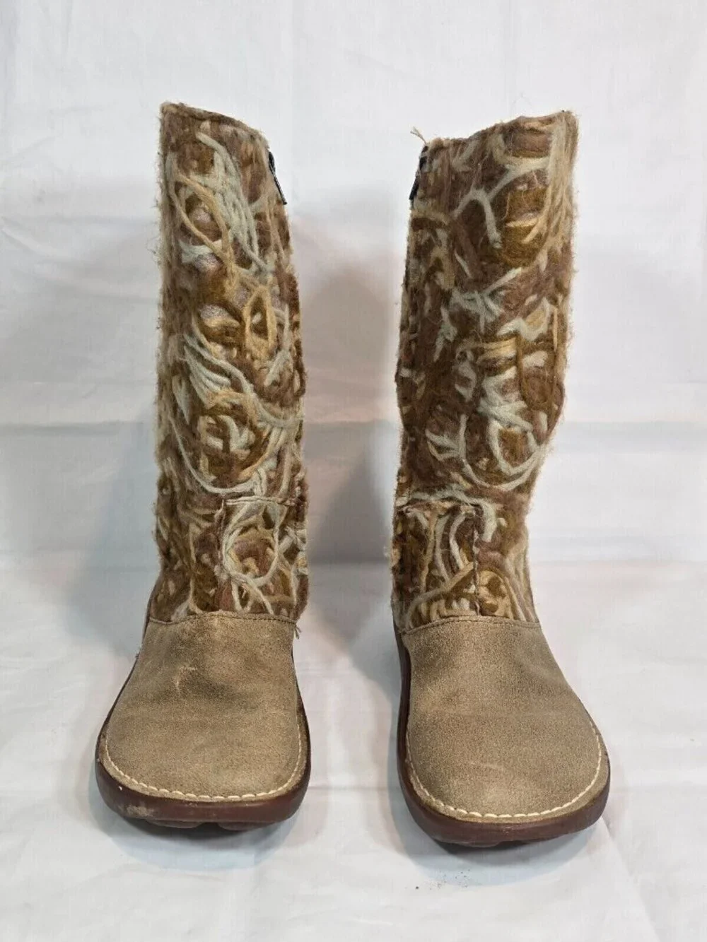 El Naturalista Yarn Mid Calf Boots Women Size 6.5 Leather Suede Zip Brown Boho